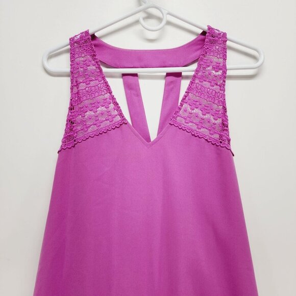 GB Mini Dress Womens Lace Yoke Sleeveless Medium Pink Polyester - Picture 11 of 12